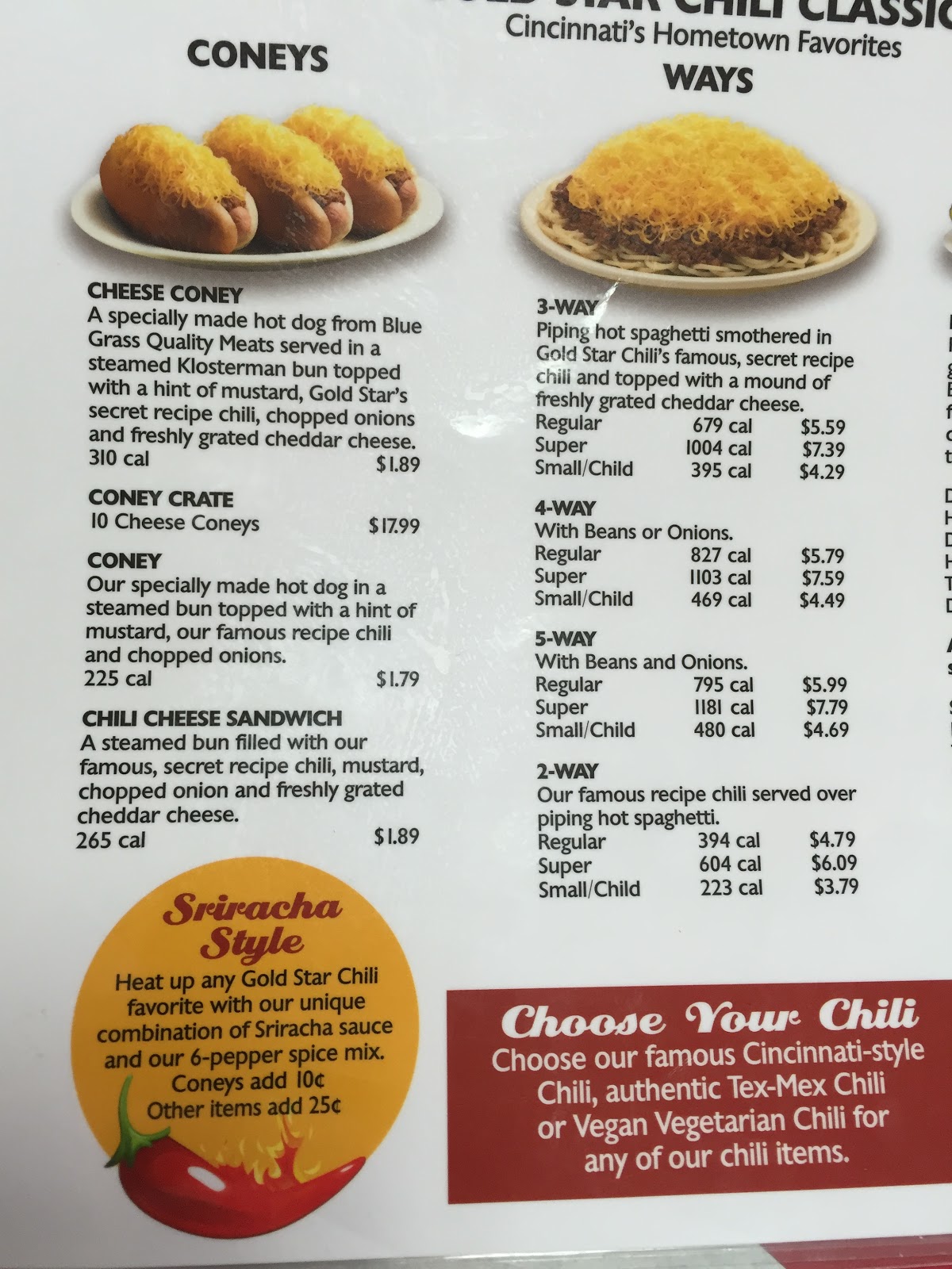 Gold star 2024 chili menu